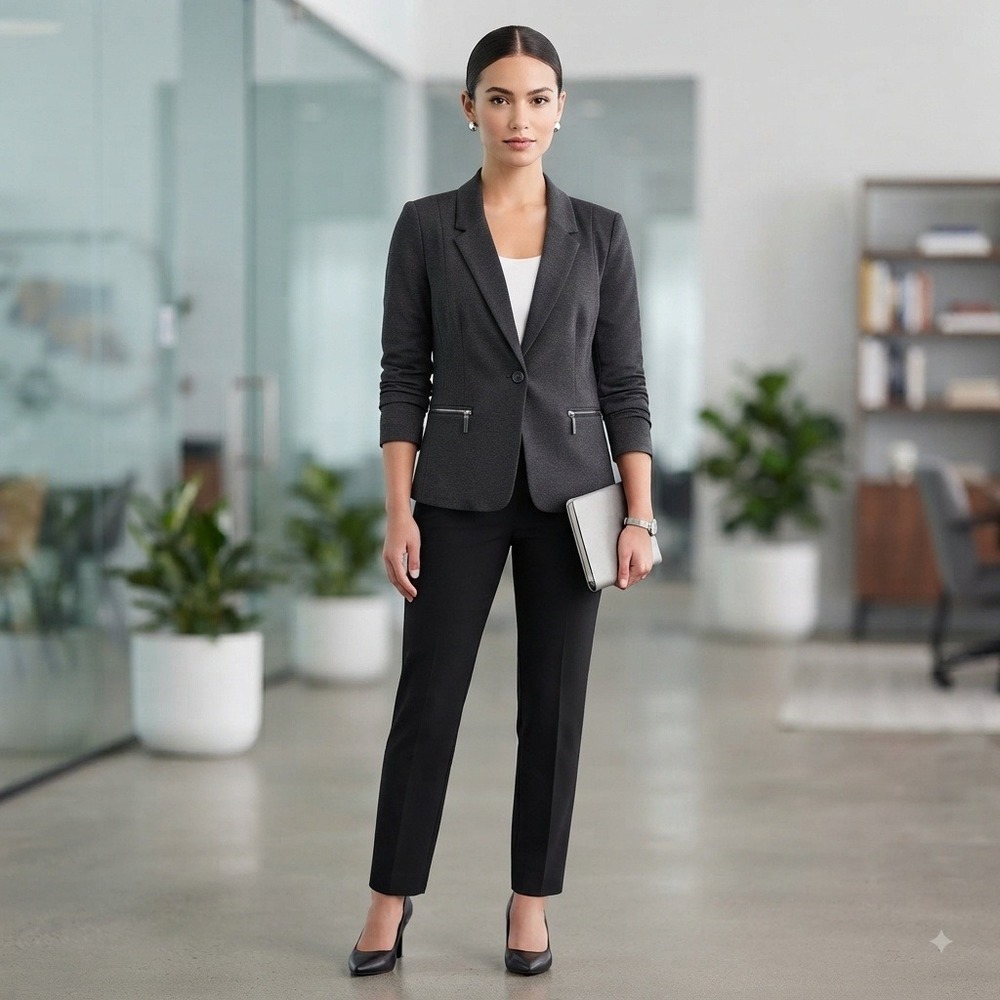 Michael Kors Single-Button Knit Blazer Zipper Accent Charcoal Grey 8